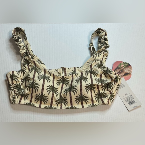 Womens Aguabendita Bikini Top Cream and Olive with Palm Trees - Picture 1 of 6